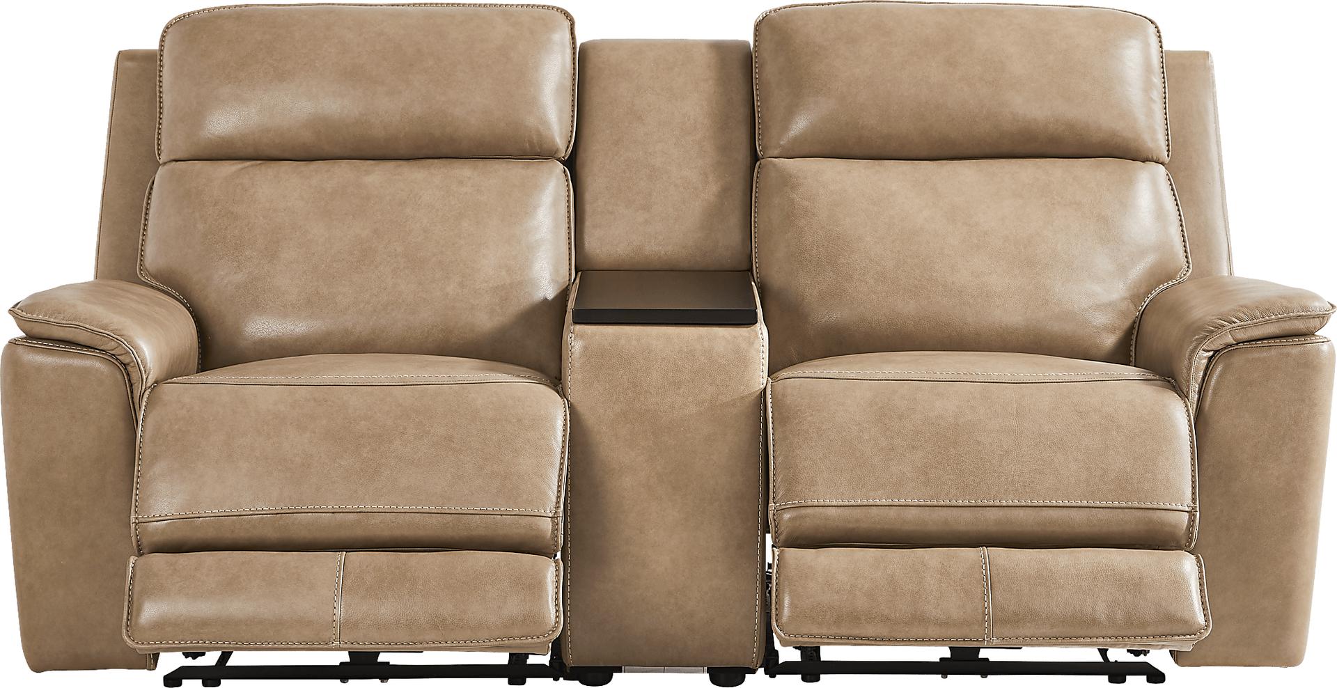 Magellan Sand Leather Reclining Console Loveseat