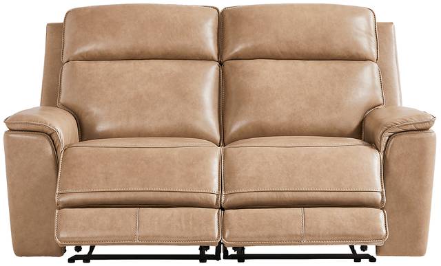 Magellan Sand Leather Reclining Loveseat - Thumbnail - Image 1