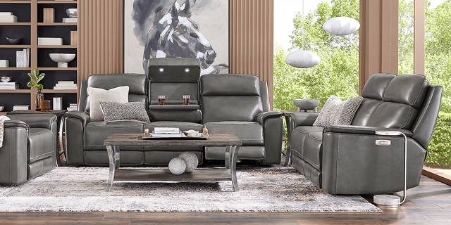 Magellan Smoke Leather Dual Power Reclining Loveseat - Thumbnail - Image 2