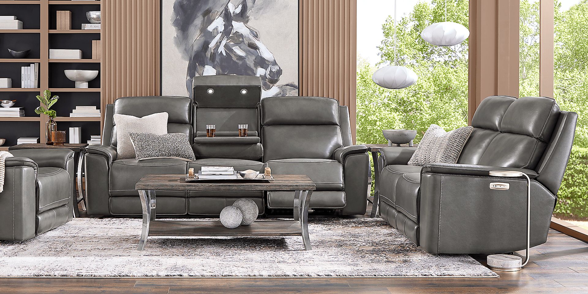Magellan Smoke Leather Dual Power Reclining Loveseat - Image 2