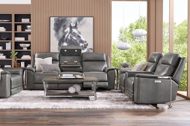 Magellan Smoke 9 Pc Leather Dual Power Reclining Living Room - Thumbnail - Image 1