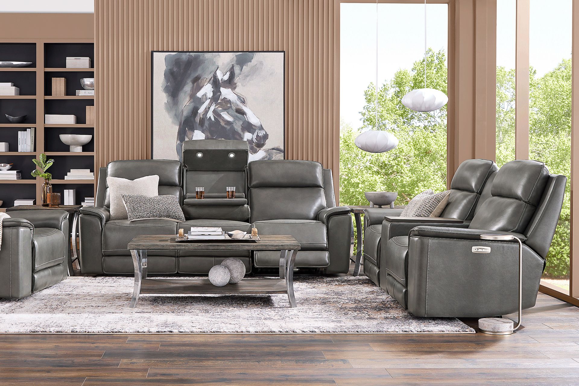 Magellan Smoke 9 Pc Leather Dual Power Reclining Living Room - Image 1