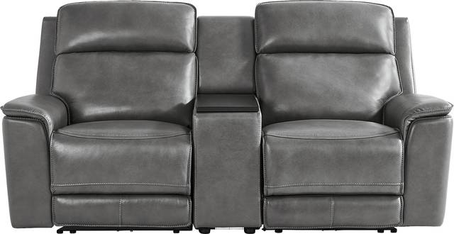 Magellan Smoke Leather Dual Power Reclining Console Loveseat - Thumbnail - Image 2