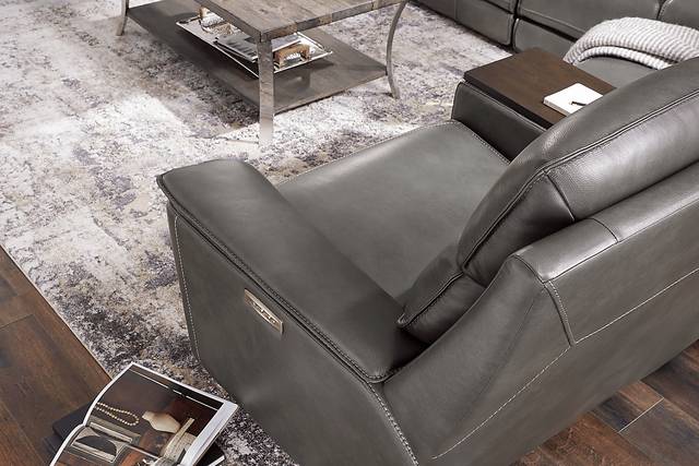 Magellan Smoke Leather Dual Power Reclining Console Loveseat - Thumbnail - Image 3