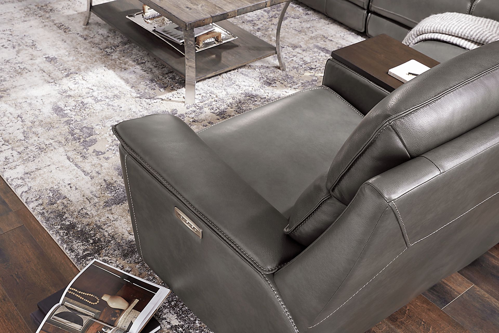 Magellan Smoke Leather Dual Power Reclining Console Loveseat - Image 3