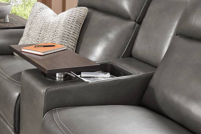 Magellan Smoke Leather Dual Power Reclining Console Loveseat - Thumbnail - Image 4