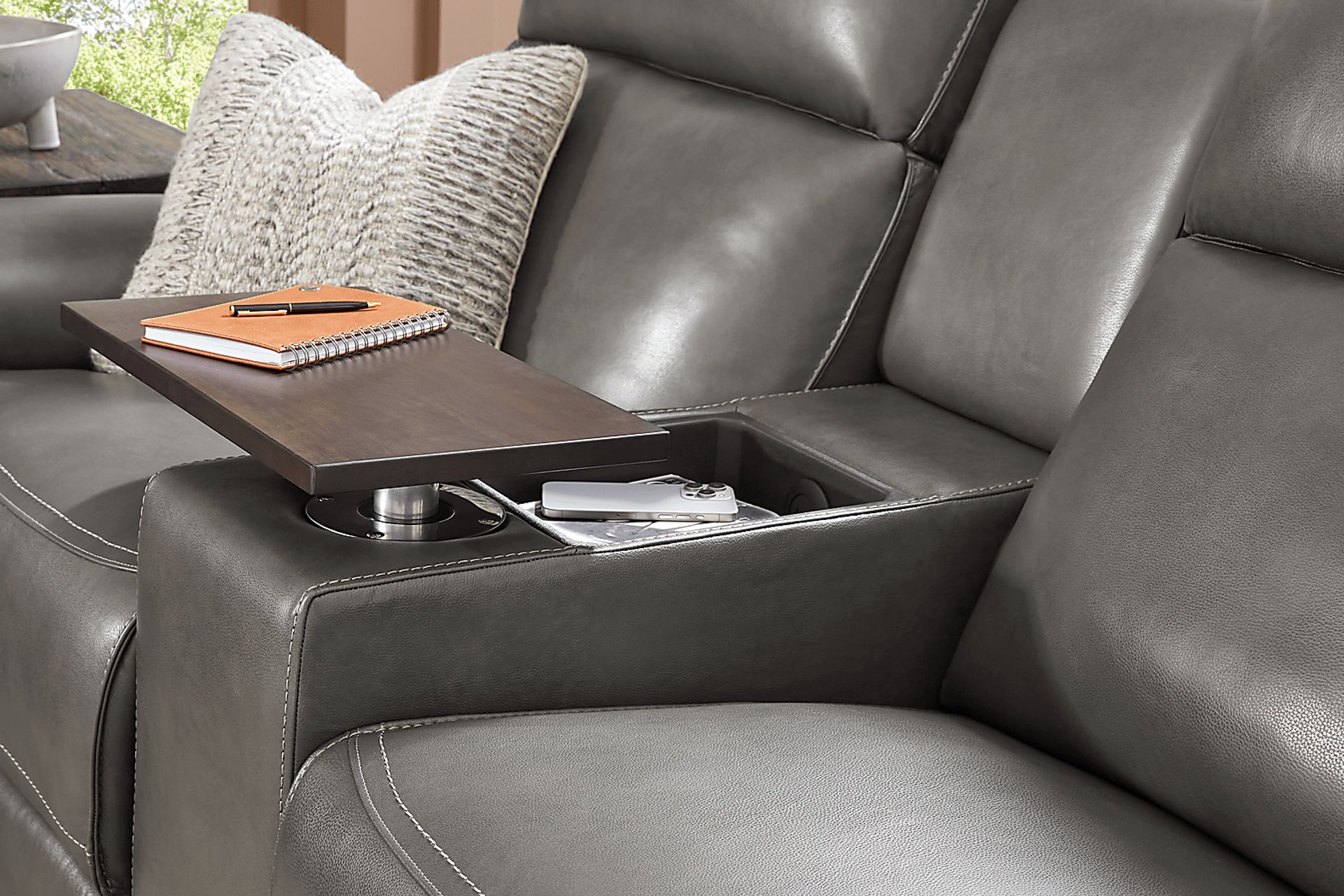 Magellan Smoke Leather Dual Power Reclining Console Loveseat - Image 4