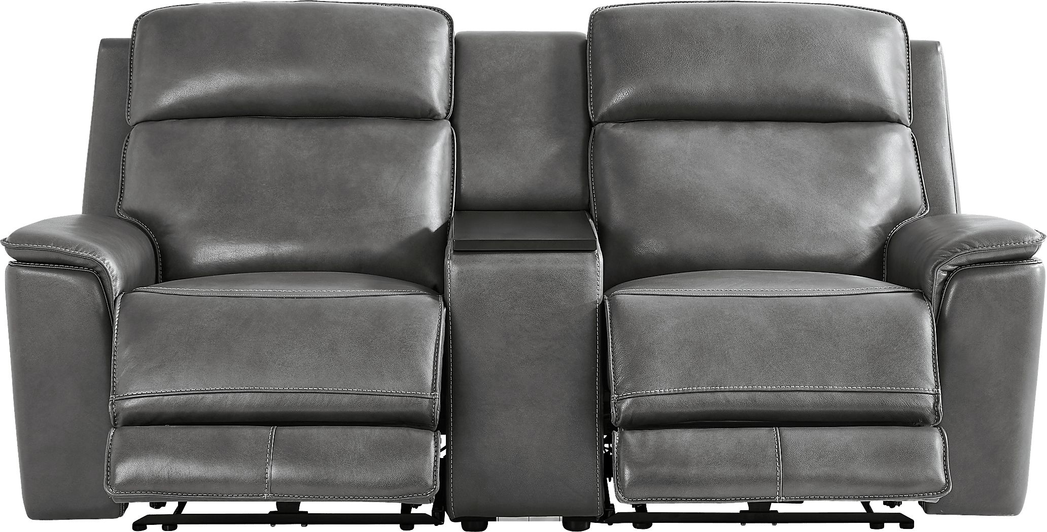 Magellan Smoke Leather Dual Power Reclining Console Loveseat