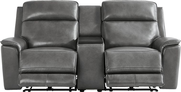 Magellan Smoke Leather Dual Power Reclining Console Loveseat
