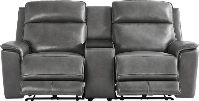 Magellan Smoke Leather Dual Power Reclining Console Loveseat - Thumbnail - Image 1