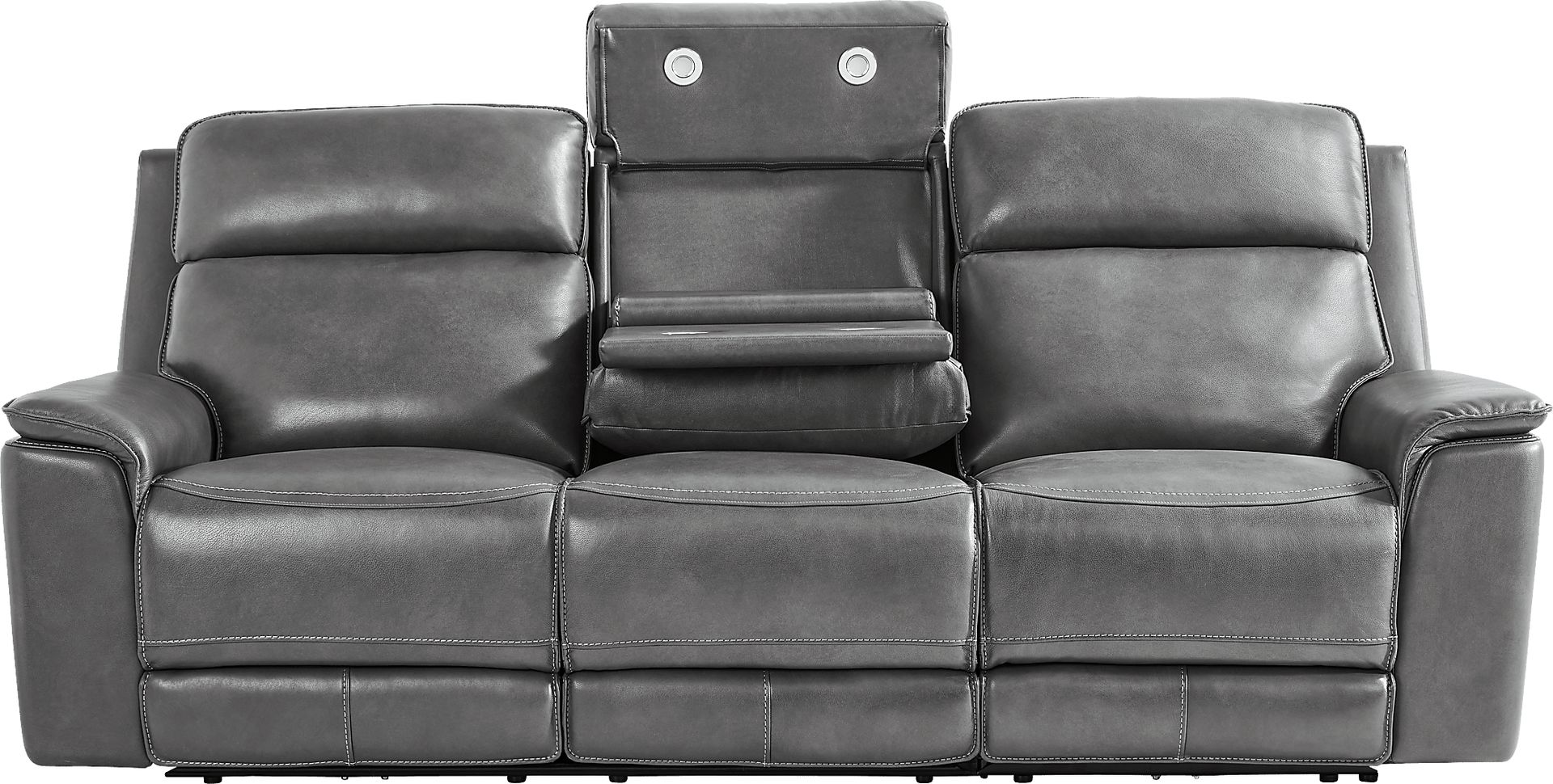 Magellan Smoke Leather Dual Power Reclining Sofa - Image 3