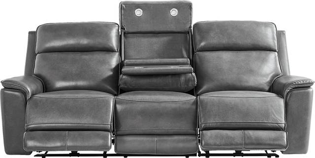 Magellan Smoke Leather Dual Power Reclining Sofa - Thumbnail - Image 4