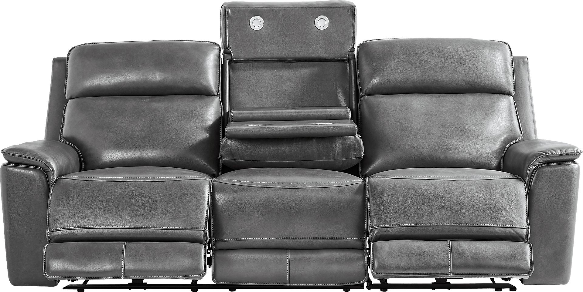 Magellan Smoke Leather Dual Power Reclining Sofa - Image 4