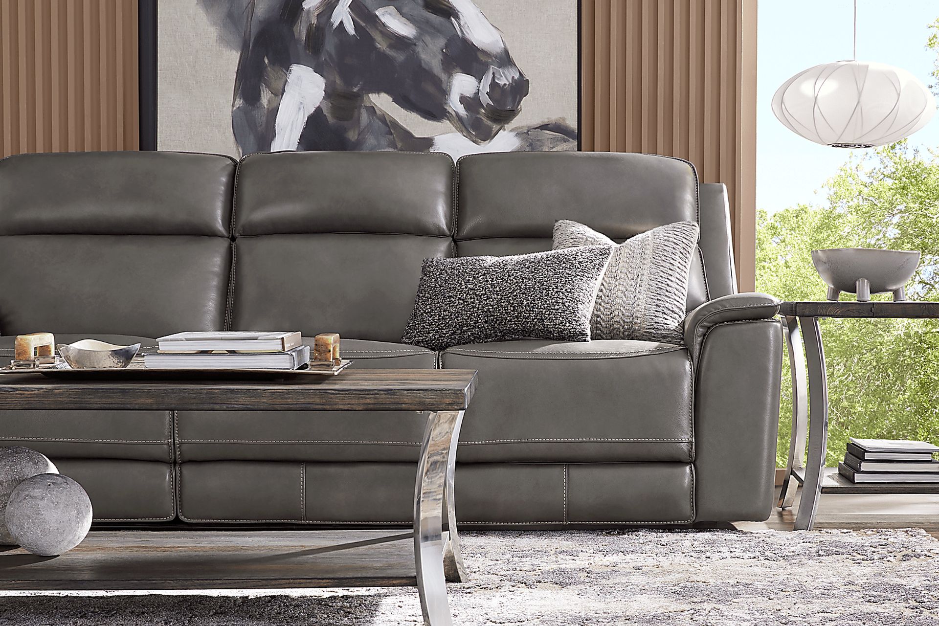 Magellan Smoke Leather Dual Power Reclining Sofa - Image 6