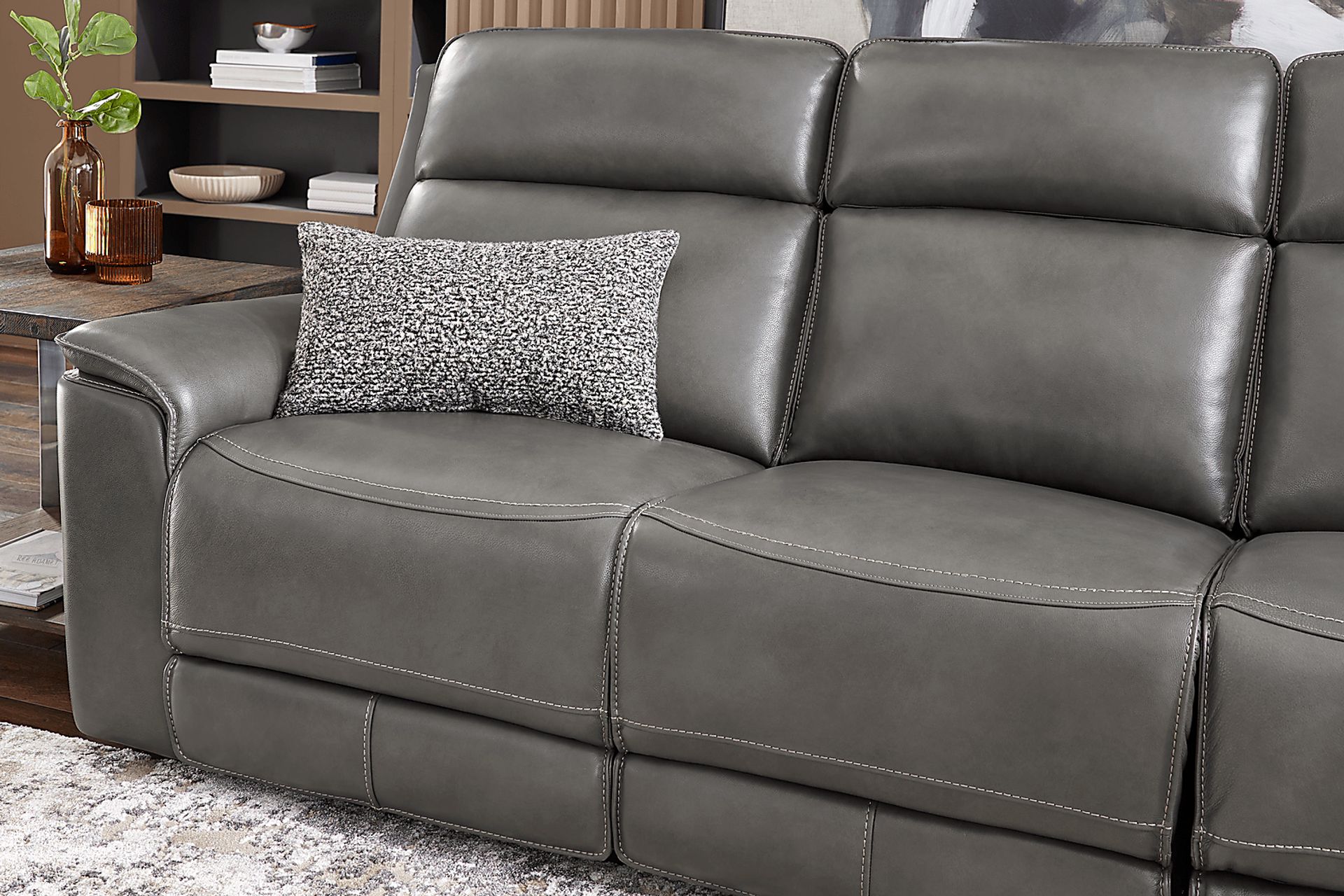 Magellan Smoke Leather Dual Power Reclining Sofa - Image 7