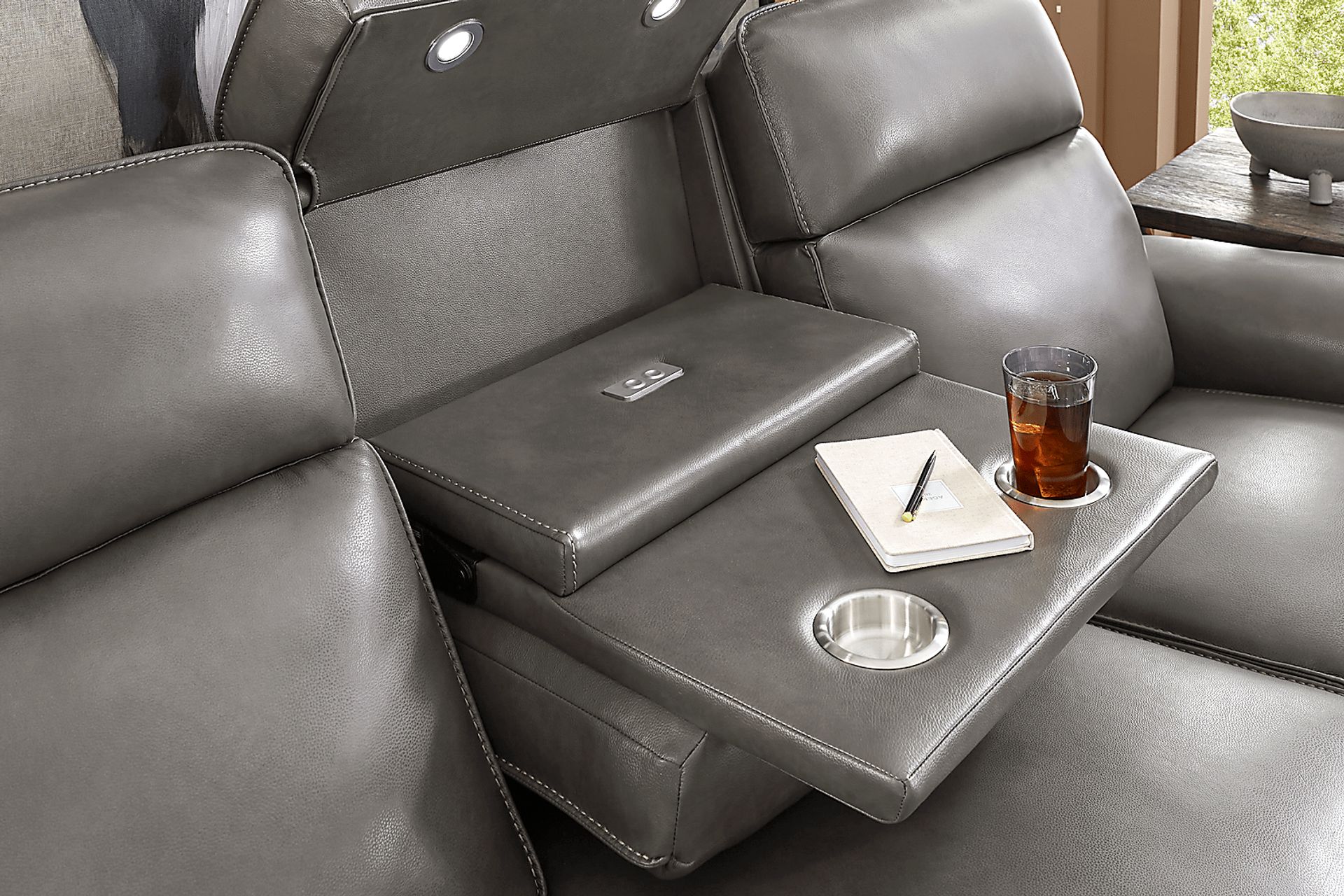 Magellan Smoke Leather Dual Power Reclining Sofa - Image 8
