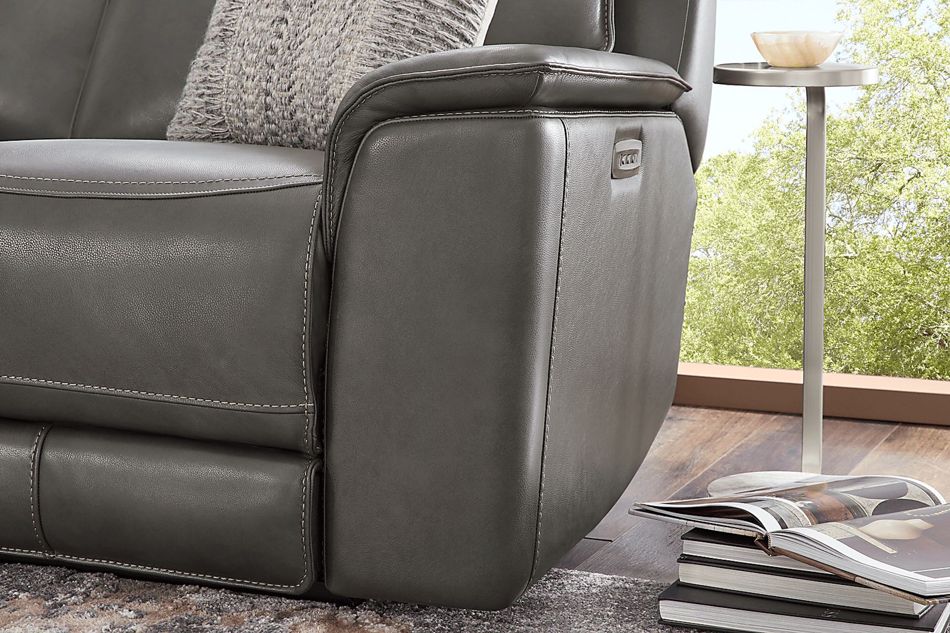 Magellan Smoke Leather Dual Power Reclining Sofa - Image 9