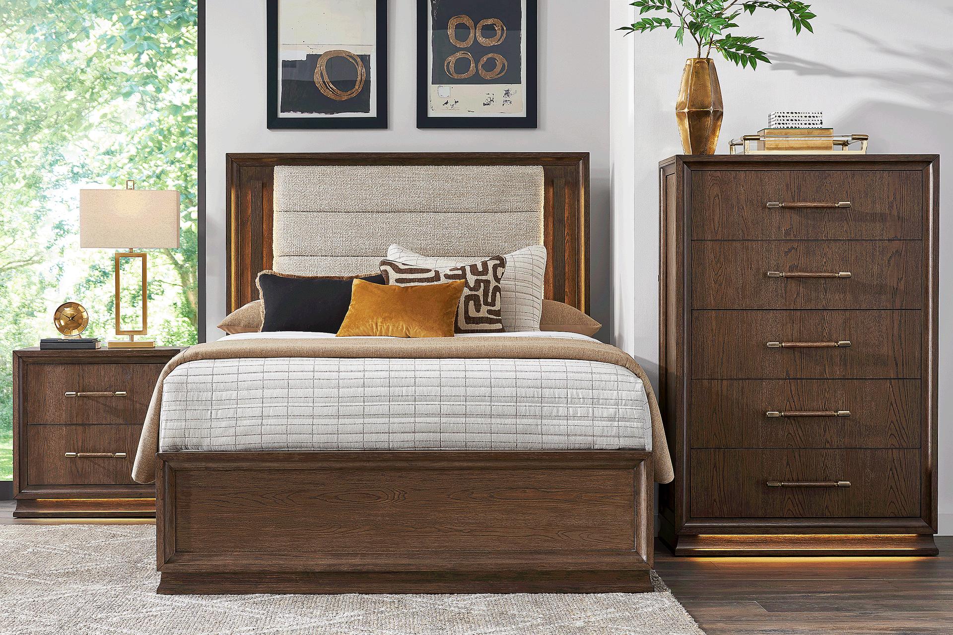Maguire Brown 5 Pc Queen Upholstered Bedroom
