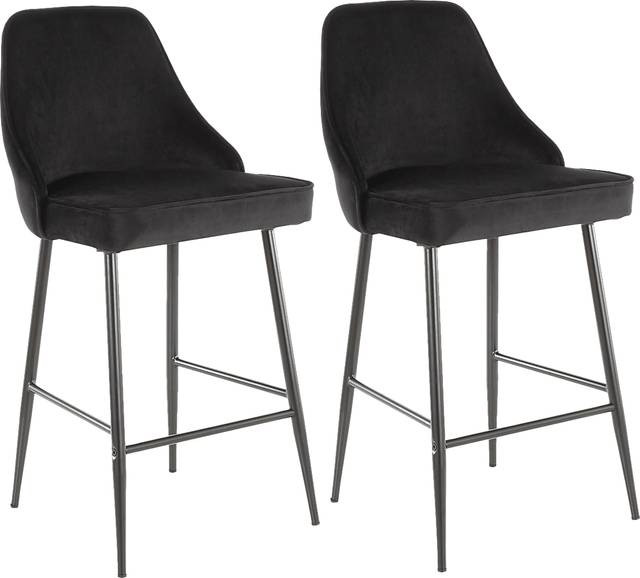 Mairie Black Plush Black Metal Counter Height Stool, Set of 2 - Thumbnail - Image 1