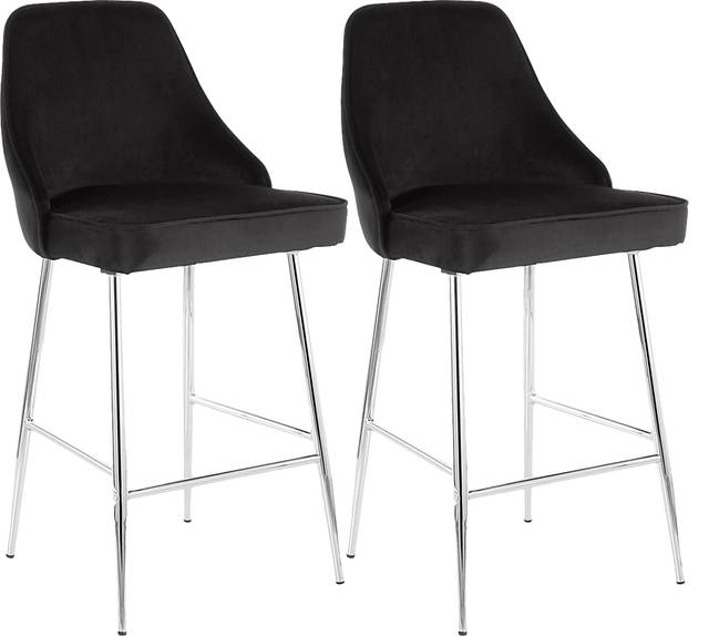 Mairie Black Plush Counter Height Stool, Set of 2 - Thumbnail - Image 1
