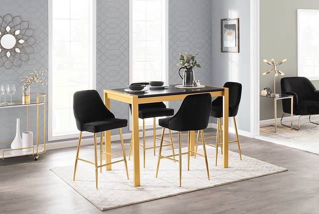 Mairie Black Plush Gold Metal Counter Height Stool, Set of 2 - Thumbnail - Image 4