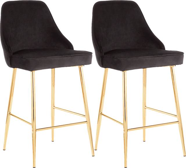 Mairie Black Plush Gold Metal Counter Height Stool, Set of 2 - Thumbnail - Image 1