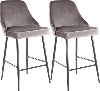 Mairie Silver Plush Black Metal Counter Height Stool, Set of 2