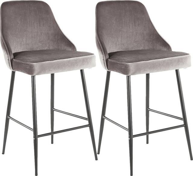 Mairie Silver Plush Black Metal Counter Height Stool, Set of 2 - Thumbnail - Image 1