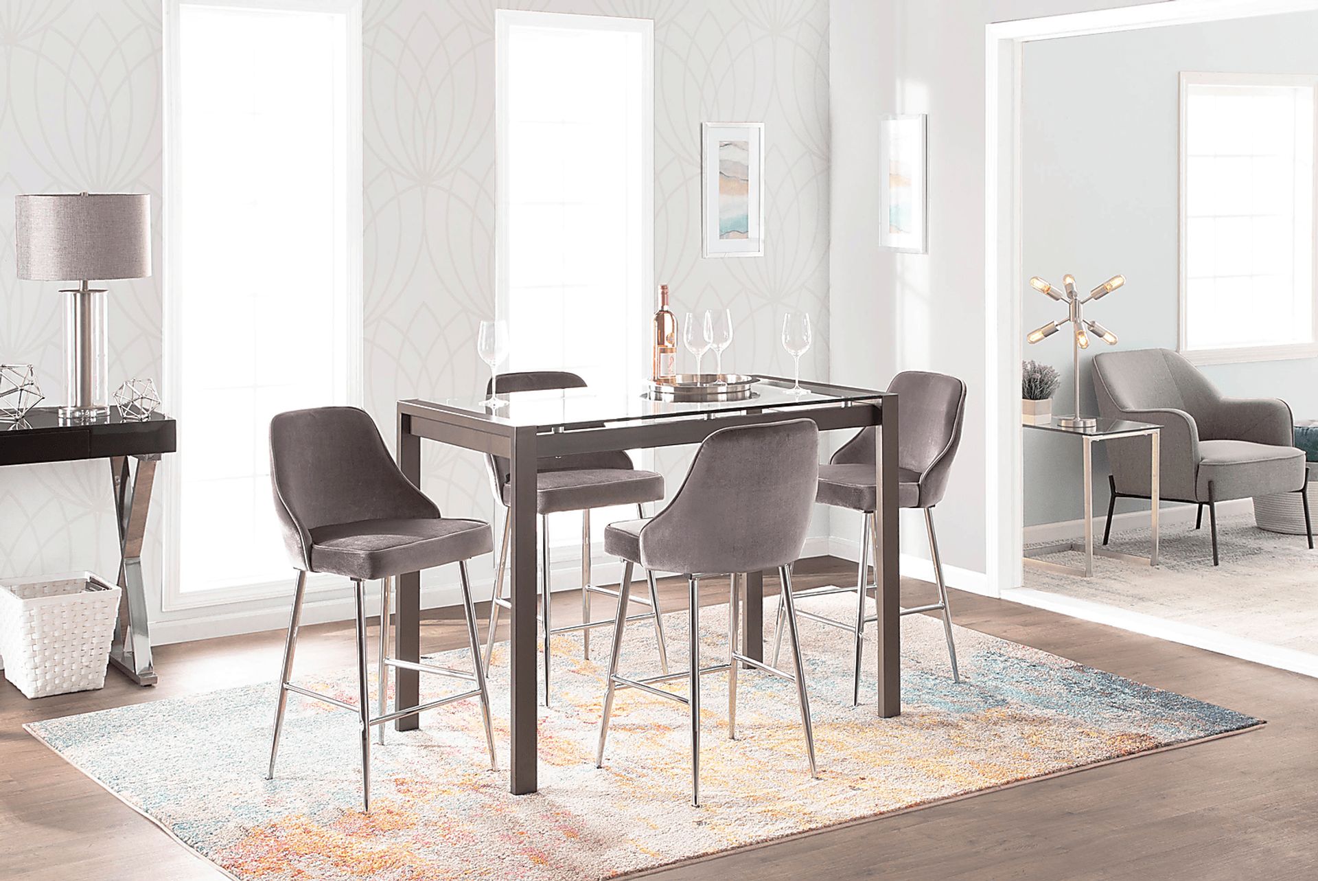 Mairie Silver Plush Counter Height Stool, Set of 2 - Image 4