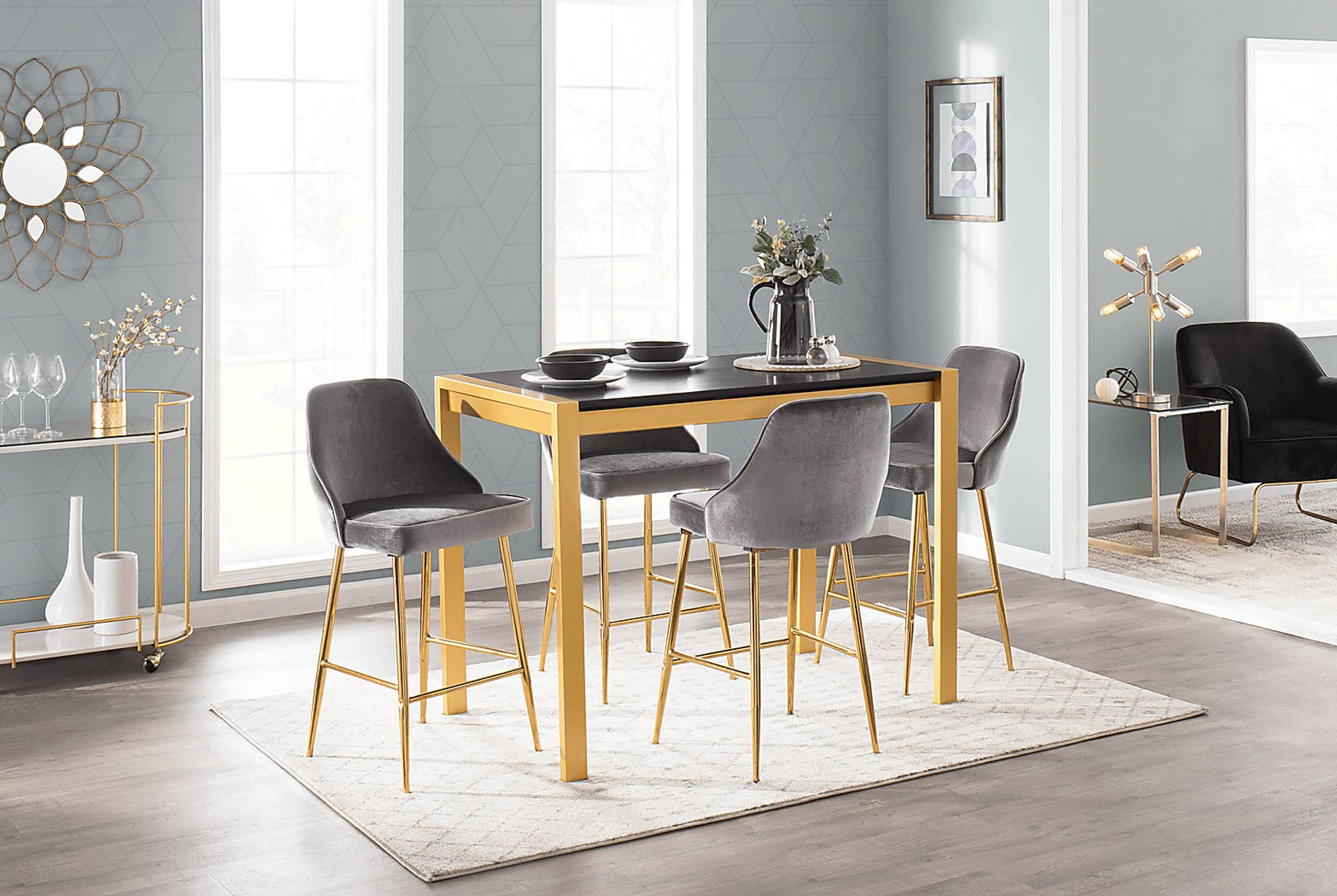 Mairie Silver Plush Gold Metal Counter Height Stool, Set of 2 - Image 4