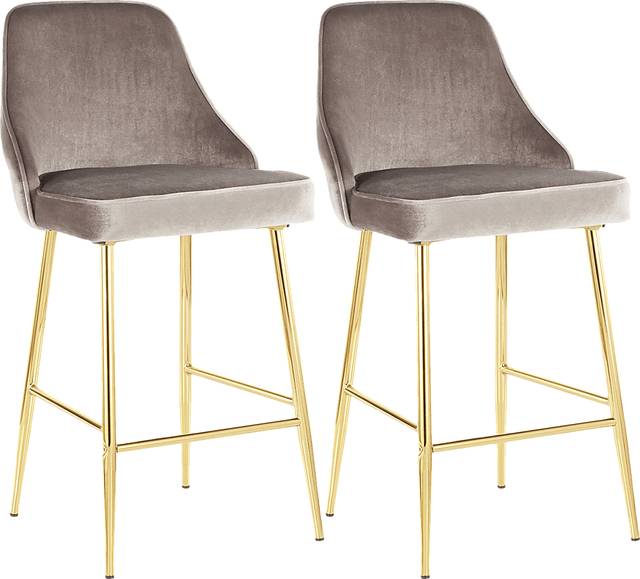 Mairie Silver Plush Gold Metal Counter Height Stool, Set of 2 - Thumbnail - Image 1