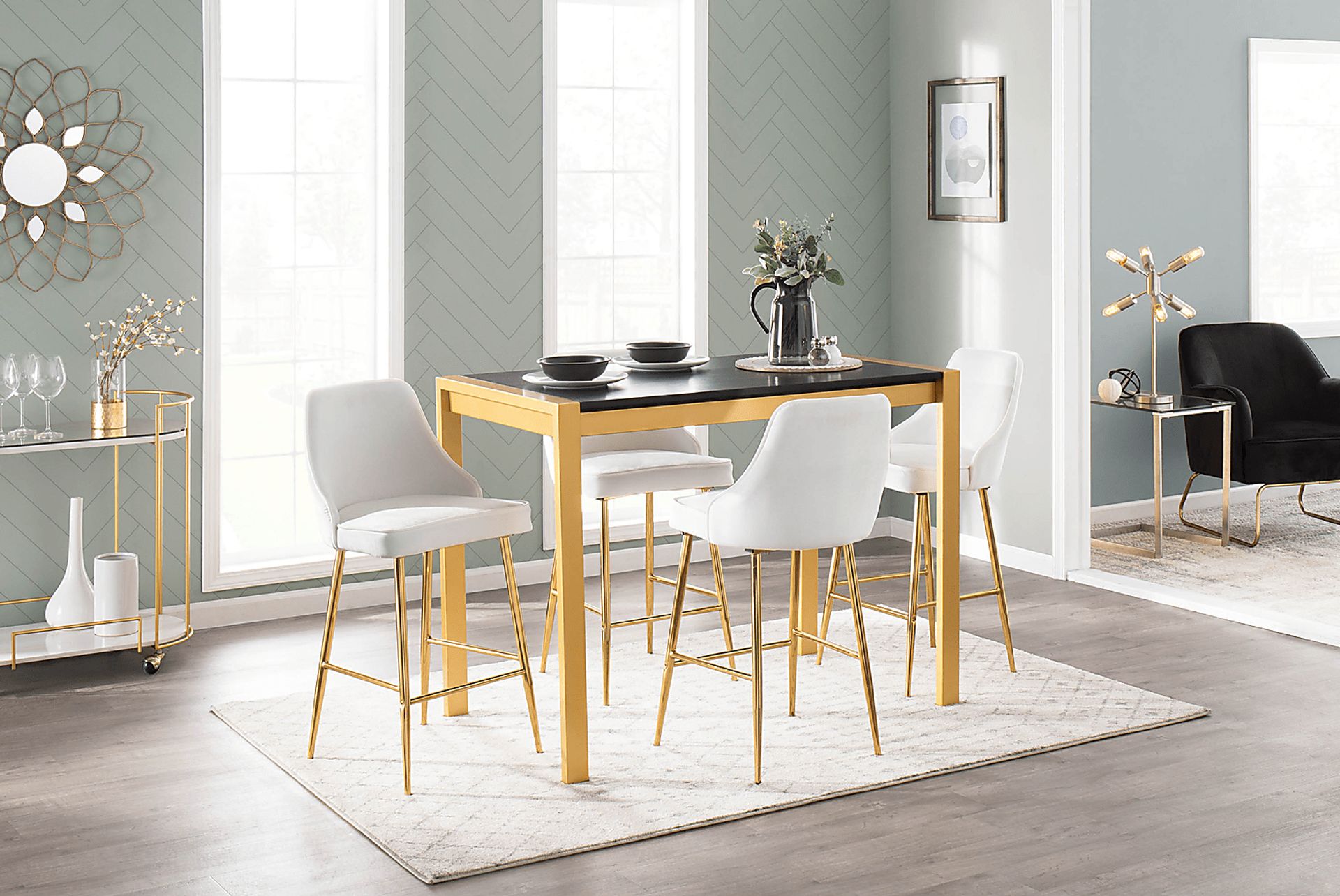 Mairie White Plush Gold Metal Counter Height Stool, Set of 2 - Image 4