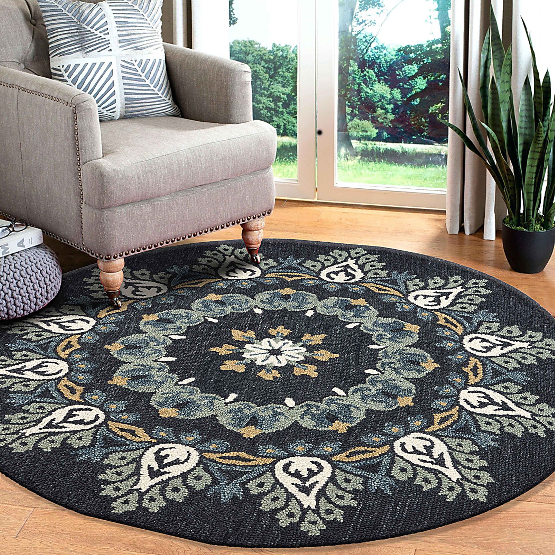 Makda Black 4' Round Rug - Image 2