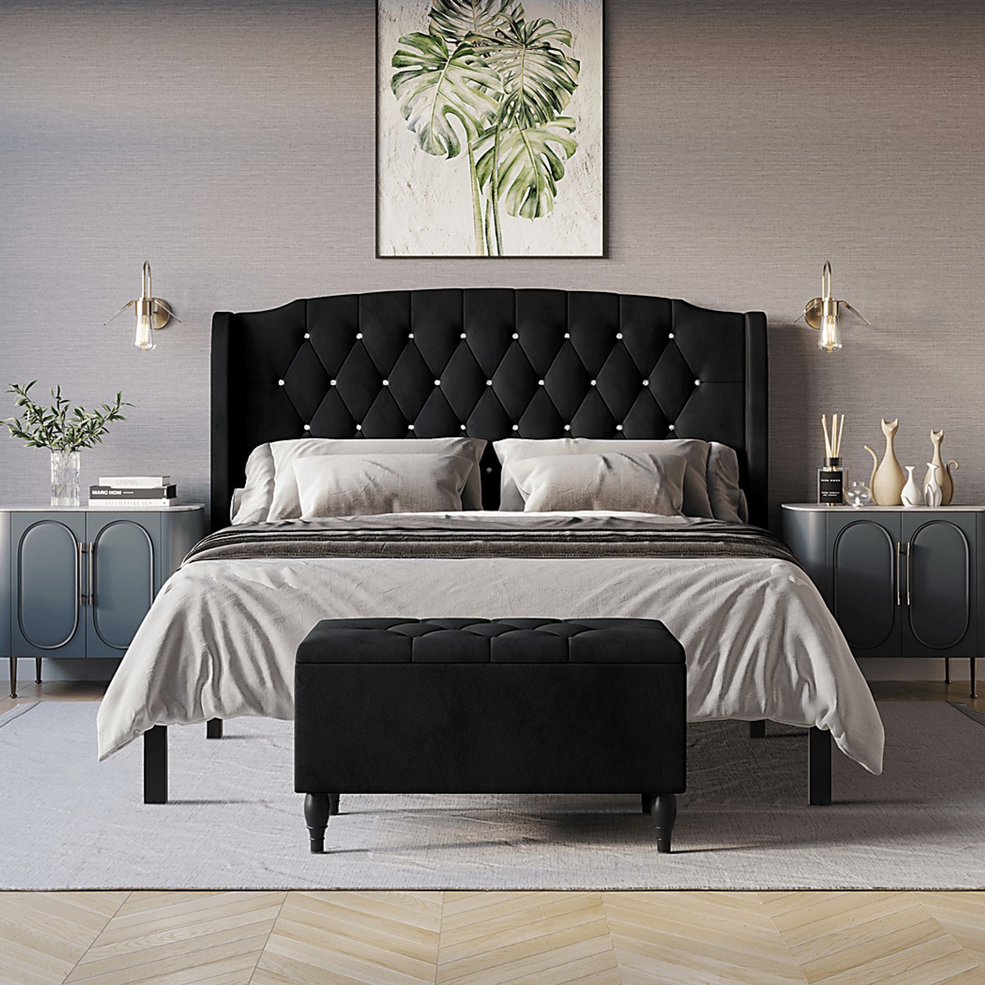Malachi Black Black,Colors Polyester Fabric King Bed Storage Rooms to Go