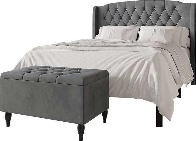 Malachi Gray Full Bed with Storage - Thumbnail - Image 1