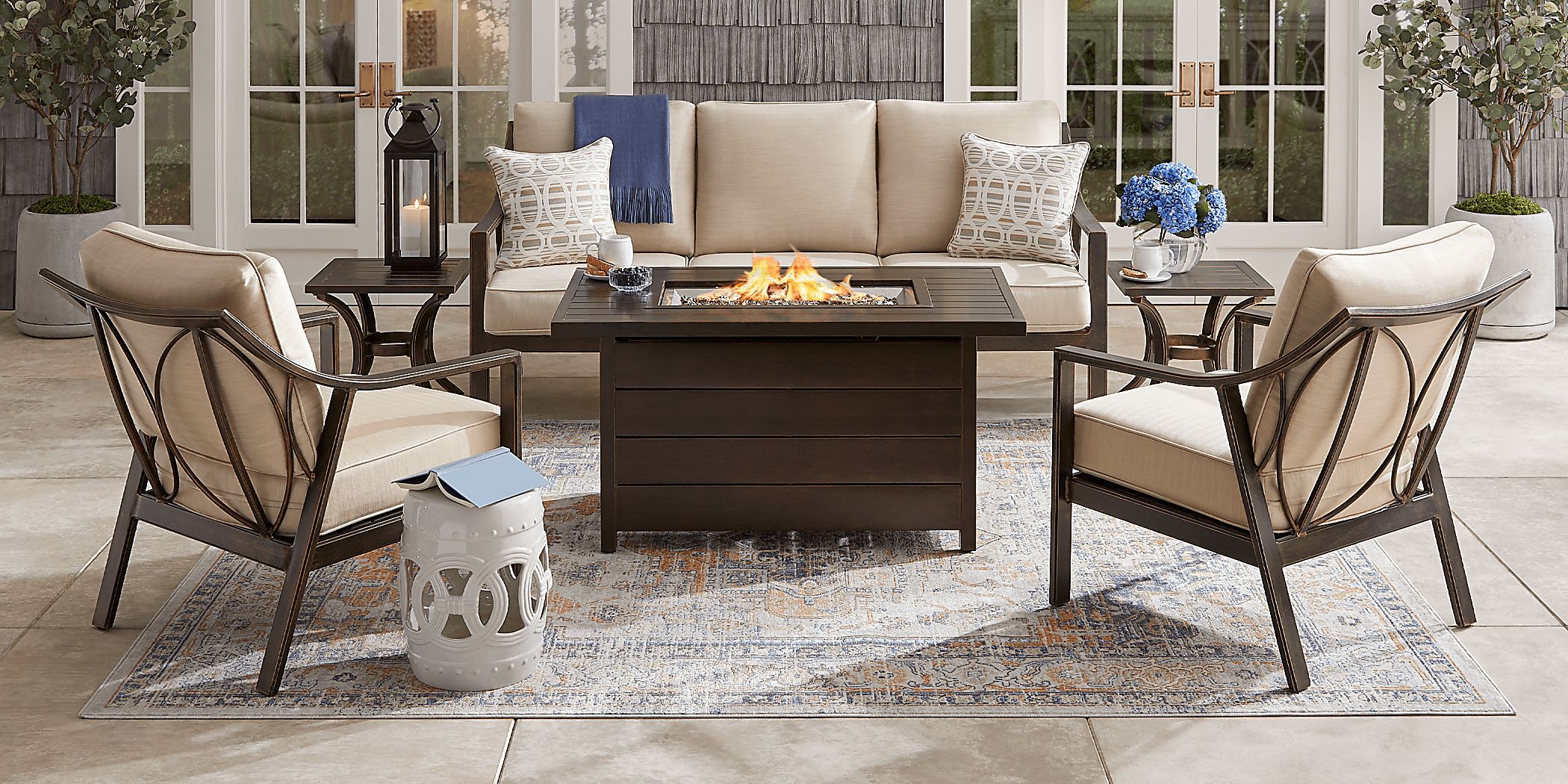 Manchester Hill Antique Bronze 4 Pc Outdoor Fire Pit Seating Set