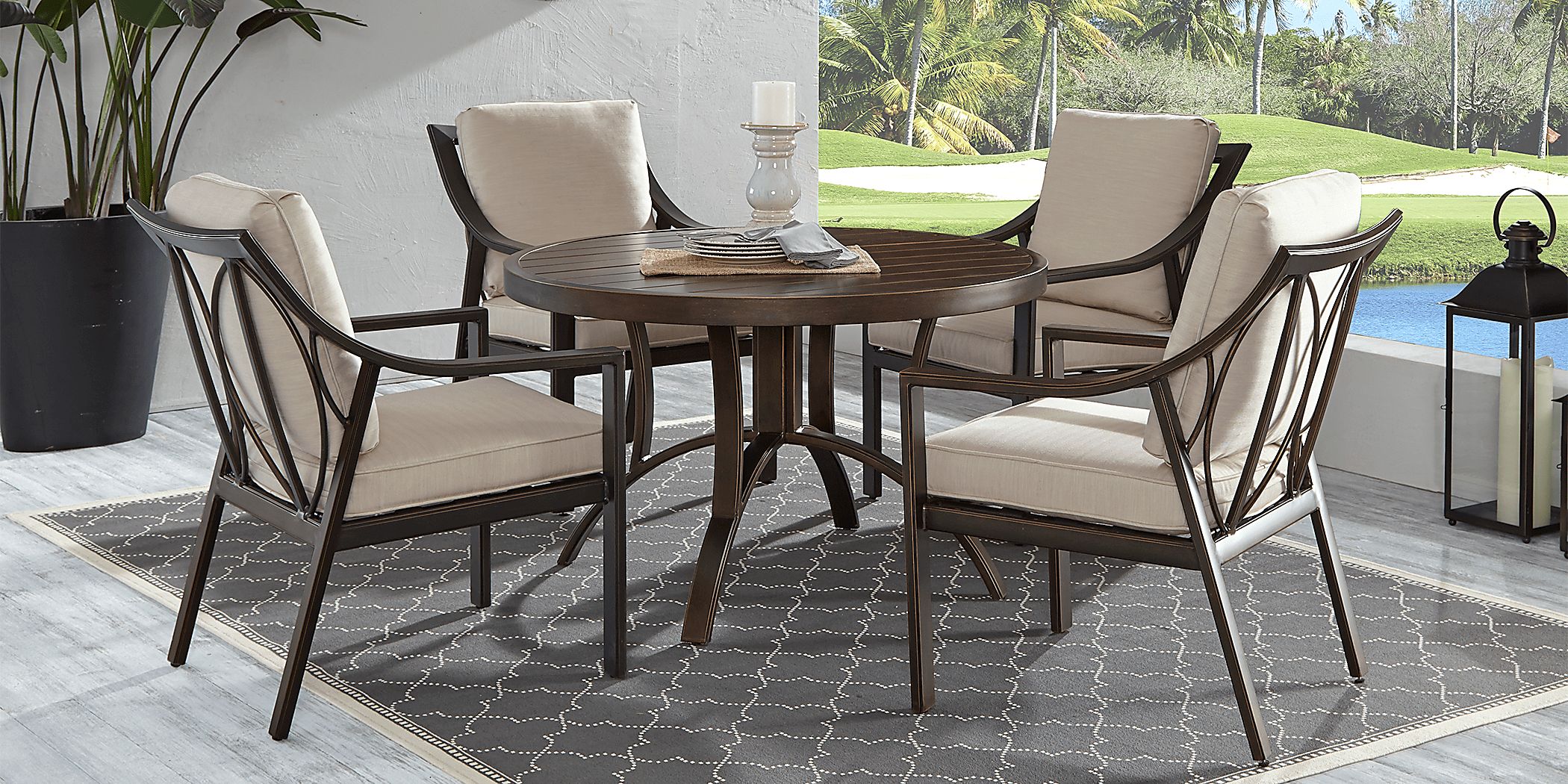 Manchester Hill 5 Pc Bronze Metal Linen Beige Aluminum Outdoor Dining