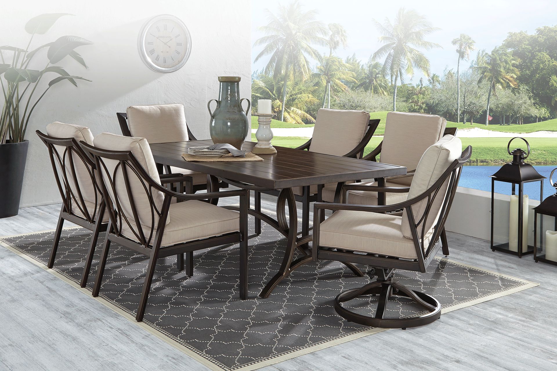 Manchester Hill Antique Bronze 7 Pc Rectangle Outdoor Dining Set - Image 1