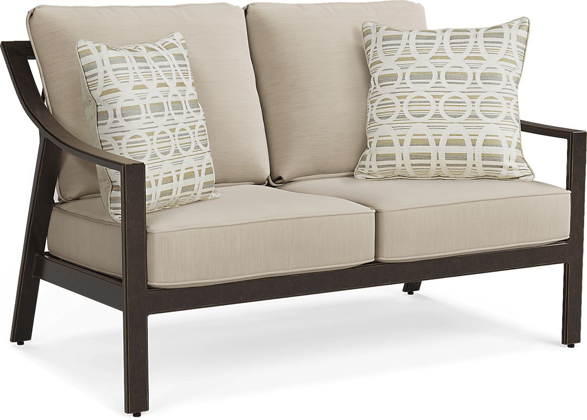 Manchester Hill Bronze Metal Linen Beige Aluminum Outdoor Loveseat