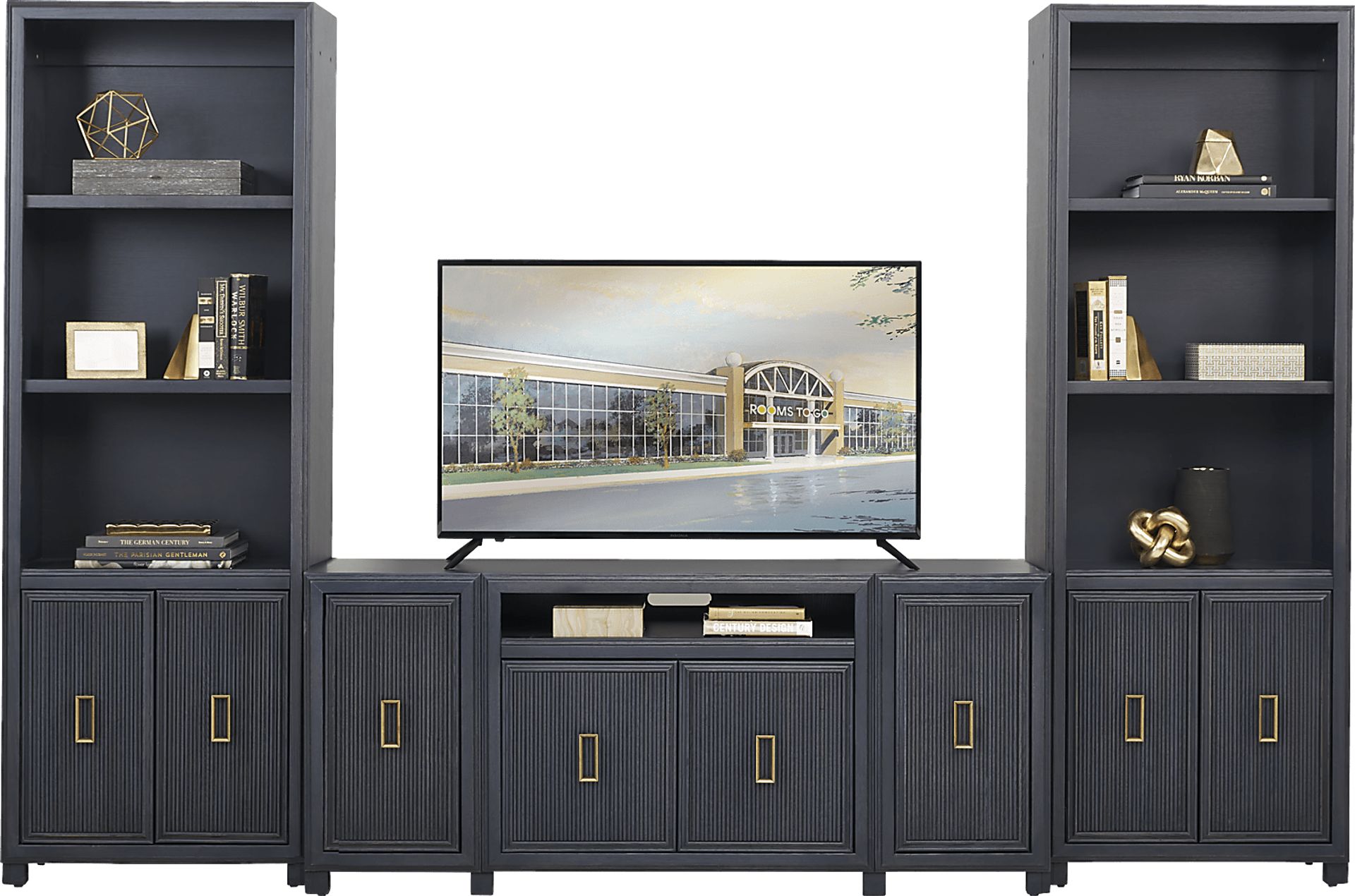 Manor Bridge Blue 3 Pc Wall Unit with 66 in. Console - Image 1
