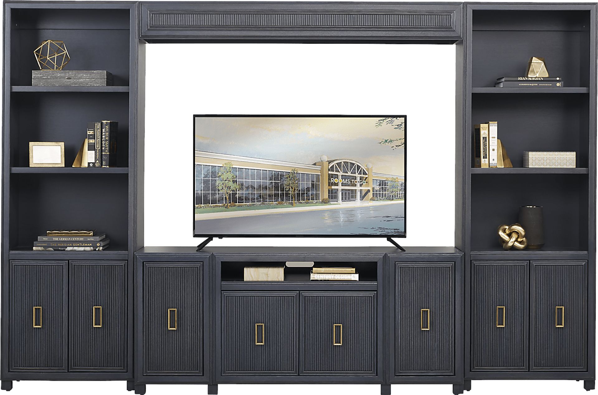 Manor Bridge Blue 4 Pc Wall Unit with 66 in. Console - Image 1