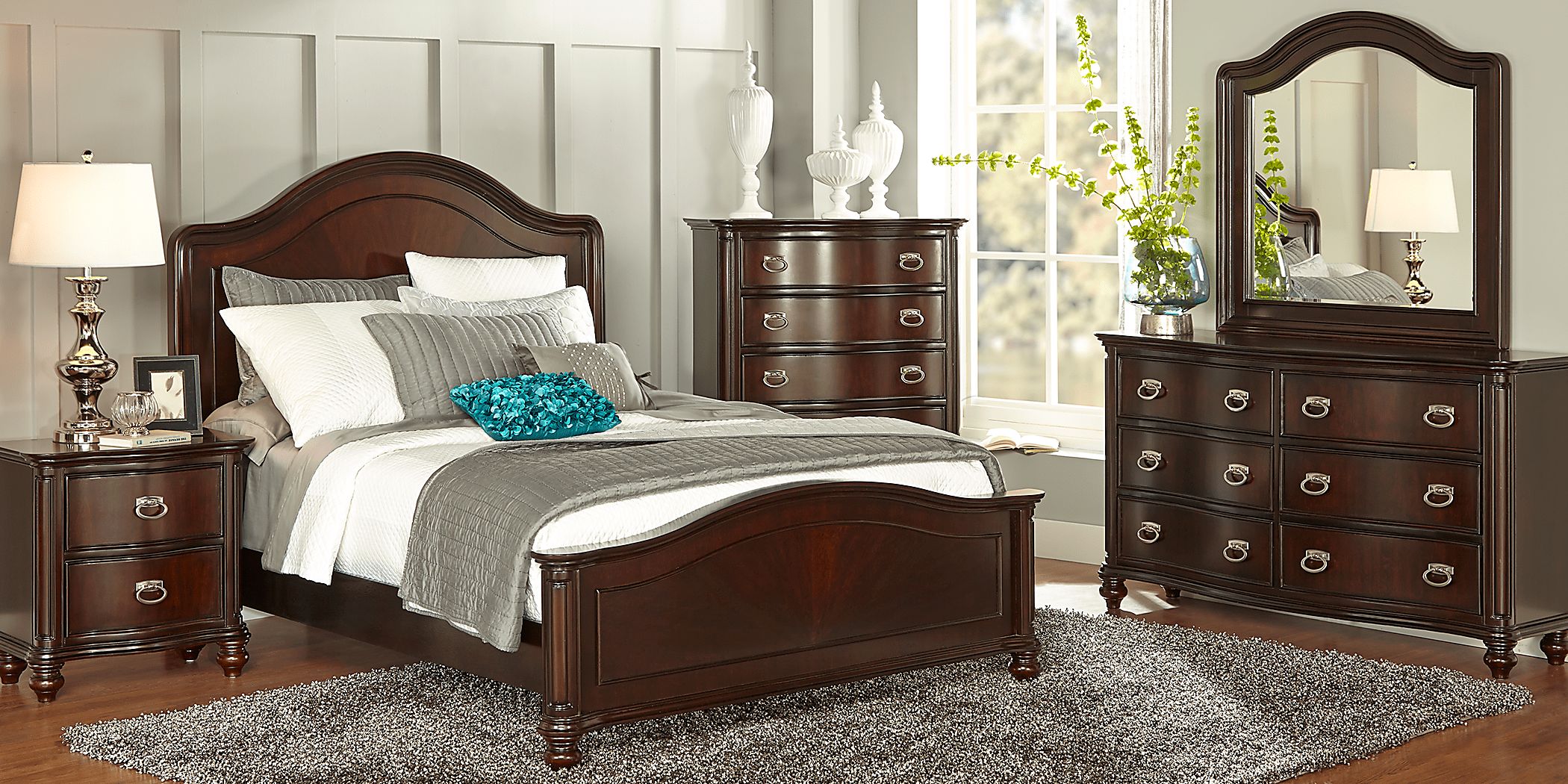 Mansell Manor 5 Pc Cherry,Dark Cherry Dark Wood Queen Bedroom Set