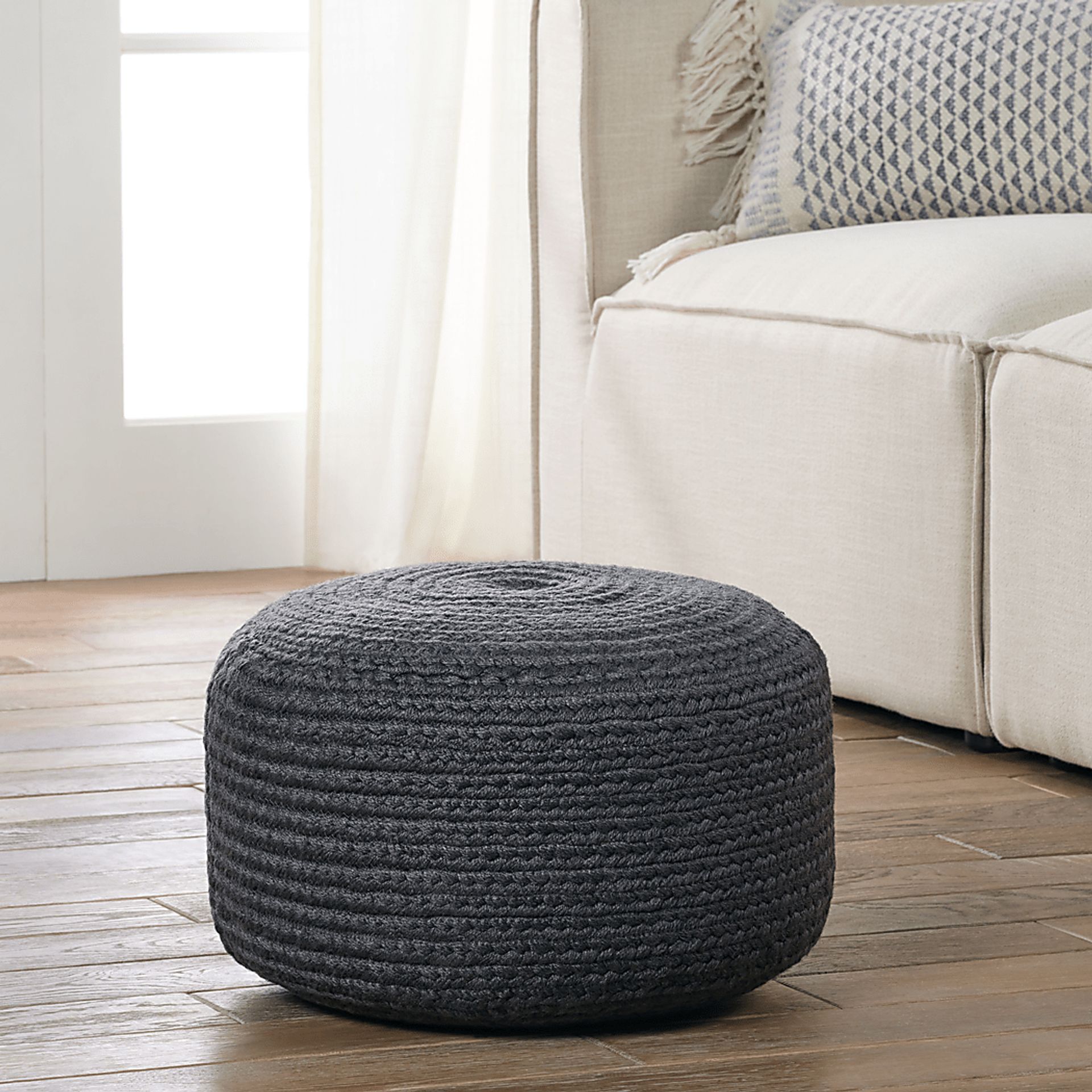 Mansfait Charcoal Indoor/Outdoor Pouf - Image 2