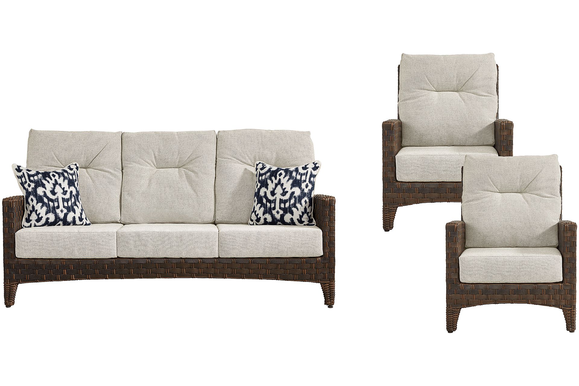 Mantra Brown 3 Pc Outdoor Seating Set with Ash Cushions - Image 1