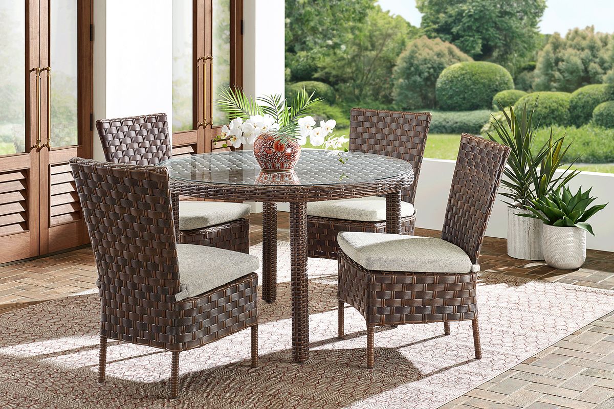 Mantra Brown 5 Pc Round Outdoor Dining Set with Ash Cushions
