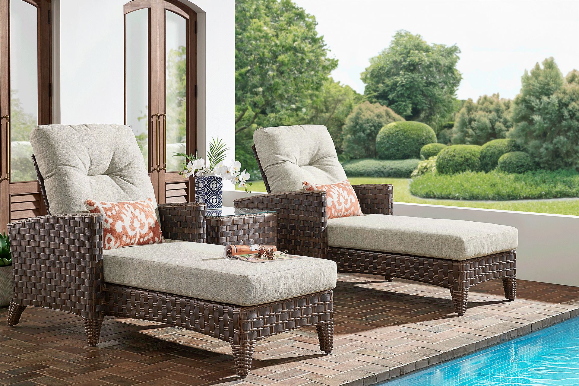Mantra Brown Outdoor Chaise with Ash Cushions, Set of 2 - Image 2