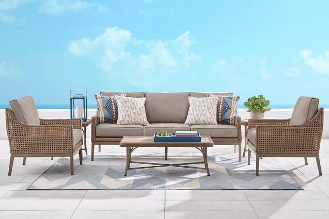 Manzanita Gray 5 Pc Outdoor Seating Set with Gray Cushions - Thumbnail - Image 1