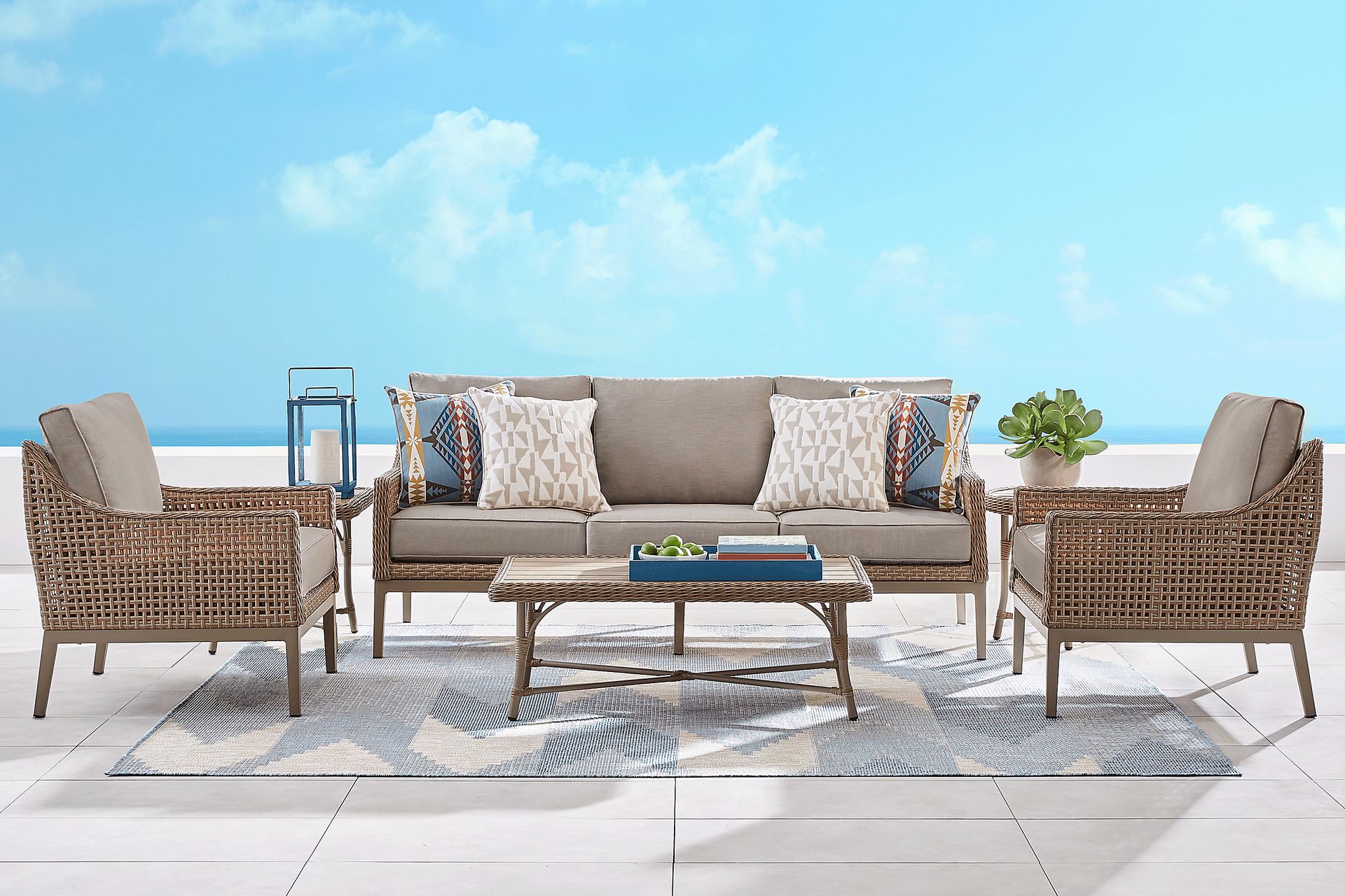 Manzanita Gray 5 Pc Outdoor Seating Set with Gray Cushions - Image 1
