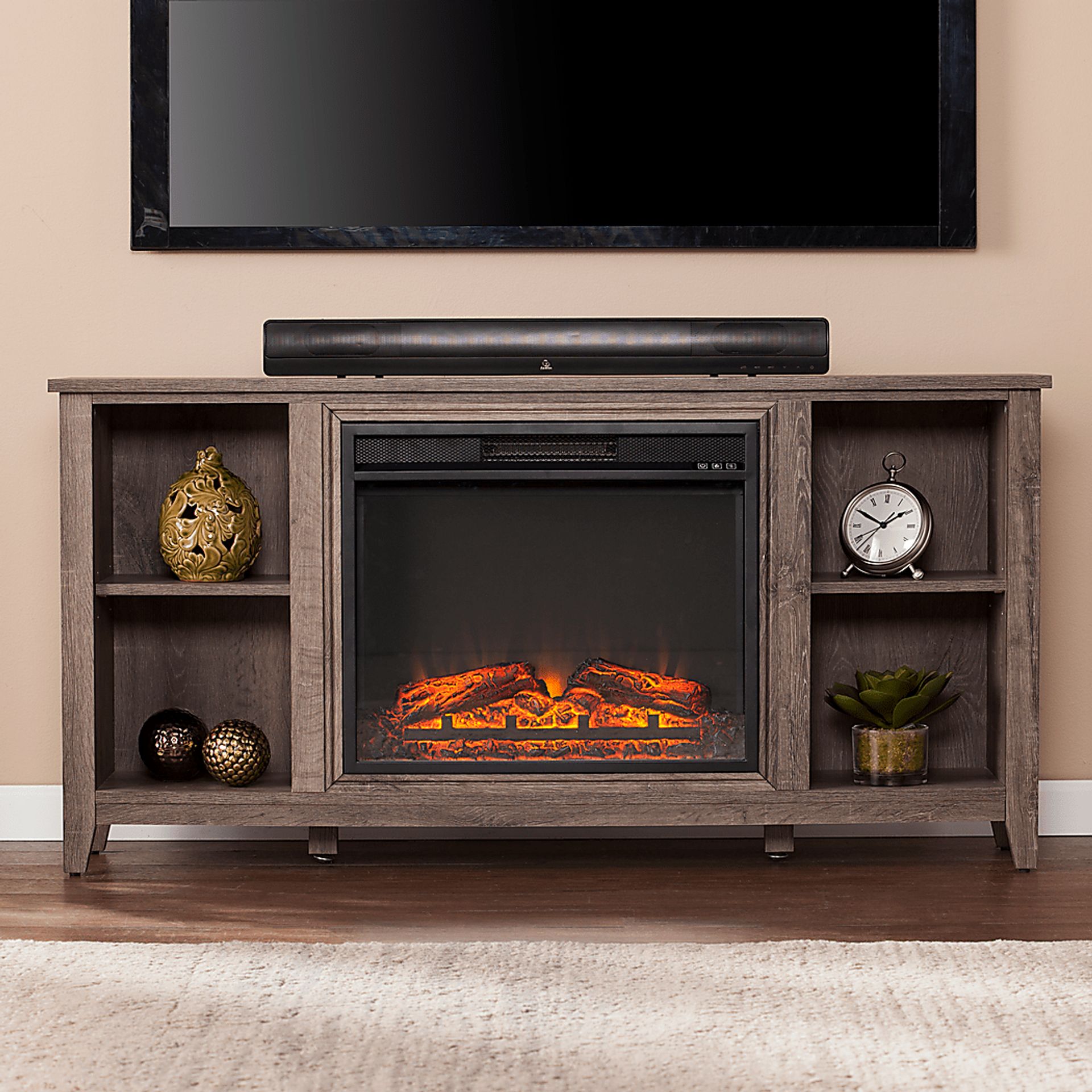 Mapleloft Gray 56 in. Console with Electric Fireplace - Image 4