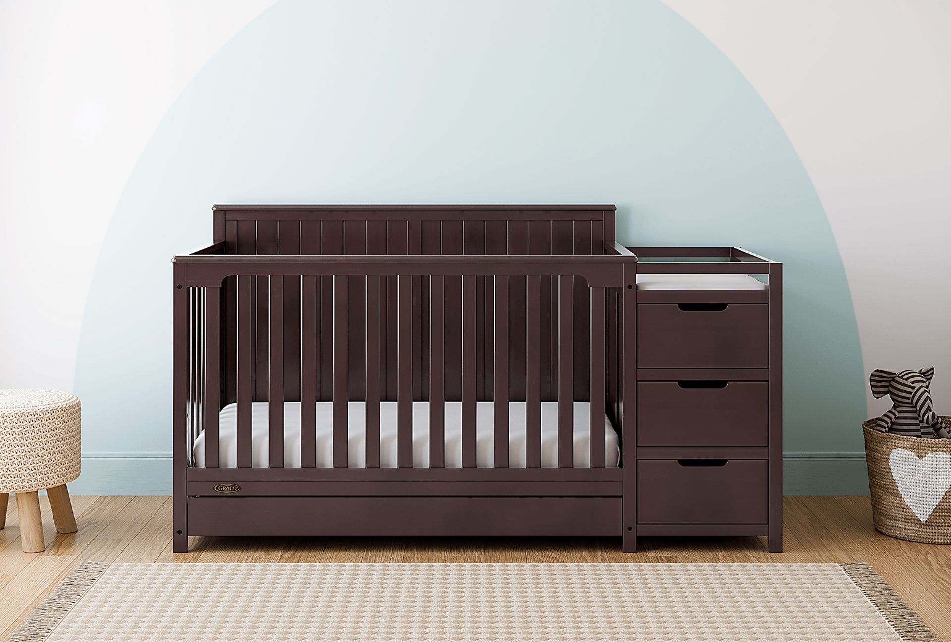 Dark wood crib with changing table best sale